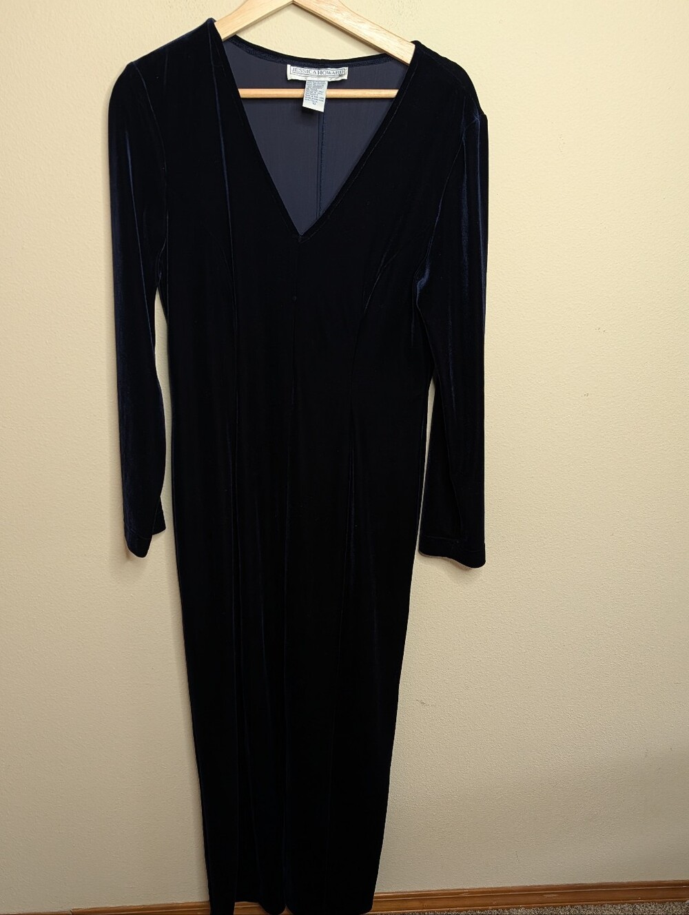 Vintage Jessica Howard Navy Velvet‎ Long Sleeve Maxi Dress Size 10